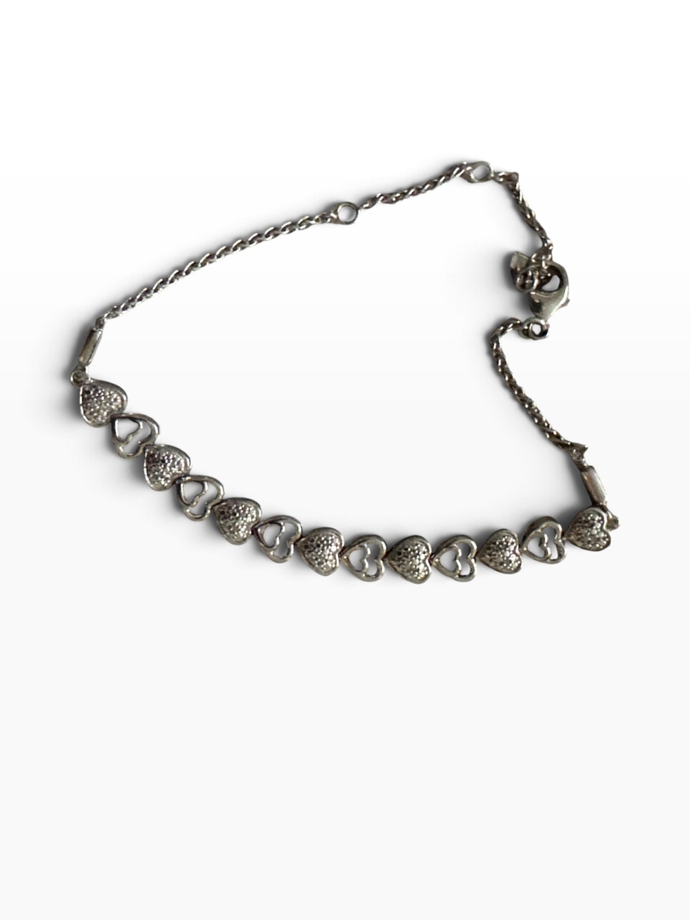 925 Sterling Silver w/ Art Deco Pave Heart Setting Adjustable Chain Bracelet - Picture 2 of 5